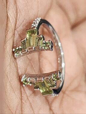 Silver Tone Open Ring with Green Peridot Accents